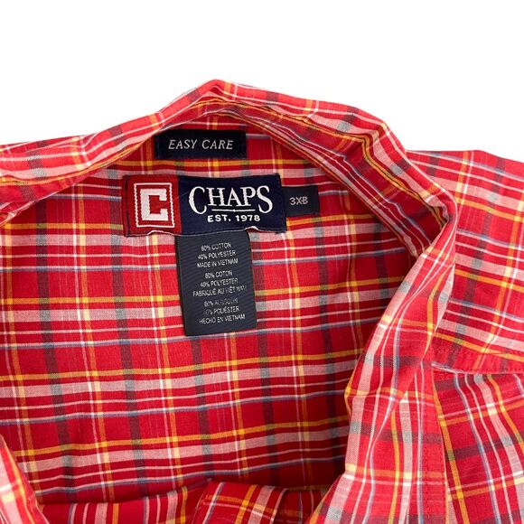 Chaps Button Down Shirt Mens Size 3XB Red Plaid Easy Care Long Sleeve Preppy - Picture 5 of 7